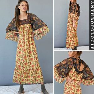 Anthropologie Floral Maxi Dress - Yellow and Black